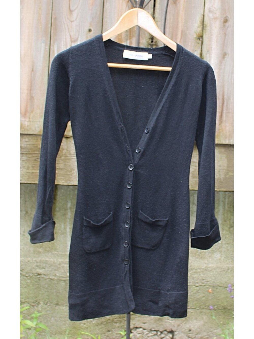 Anne Fontaine - V-Neck Button Front Cardigan with 3/4 Sleeves, Black, size 38